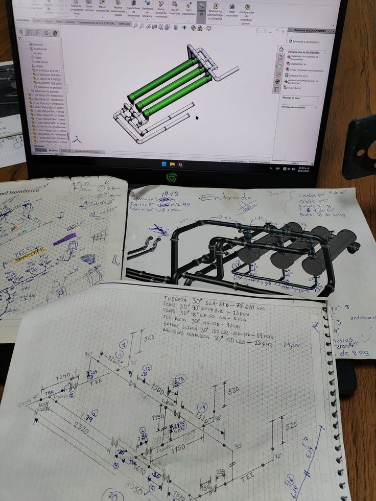 Diseño mecánico desarrollado en software CAD y documentación técnica